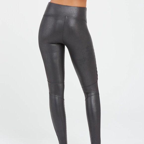 SPANX- Faux Leather Moto Leggings, Black, Size L - Picture 6 of 7